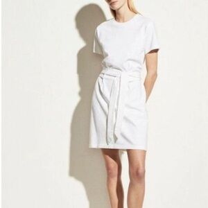 Vince White Cotton Tee Dress with Waist Tie